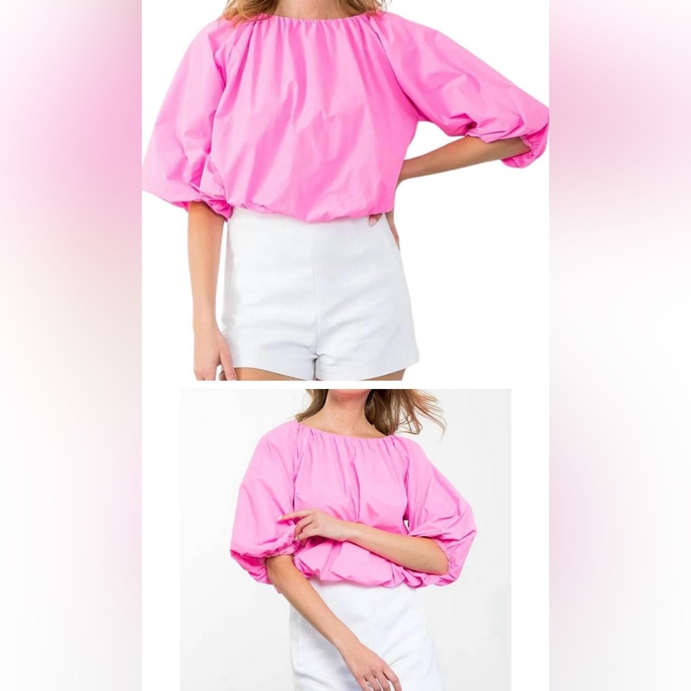 THML mid puff sleeve top in pink NWOT